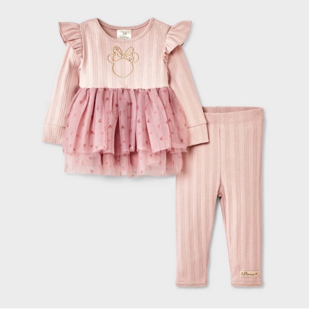 Disney Minnie Mouse Pink Baby Outfit with Ruffles and Tulle 18 months NWT